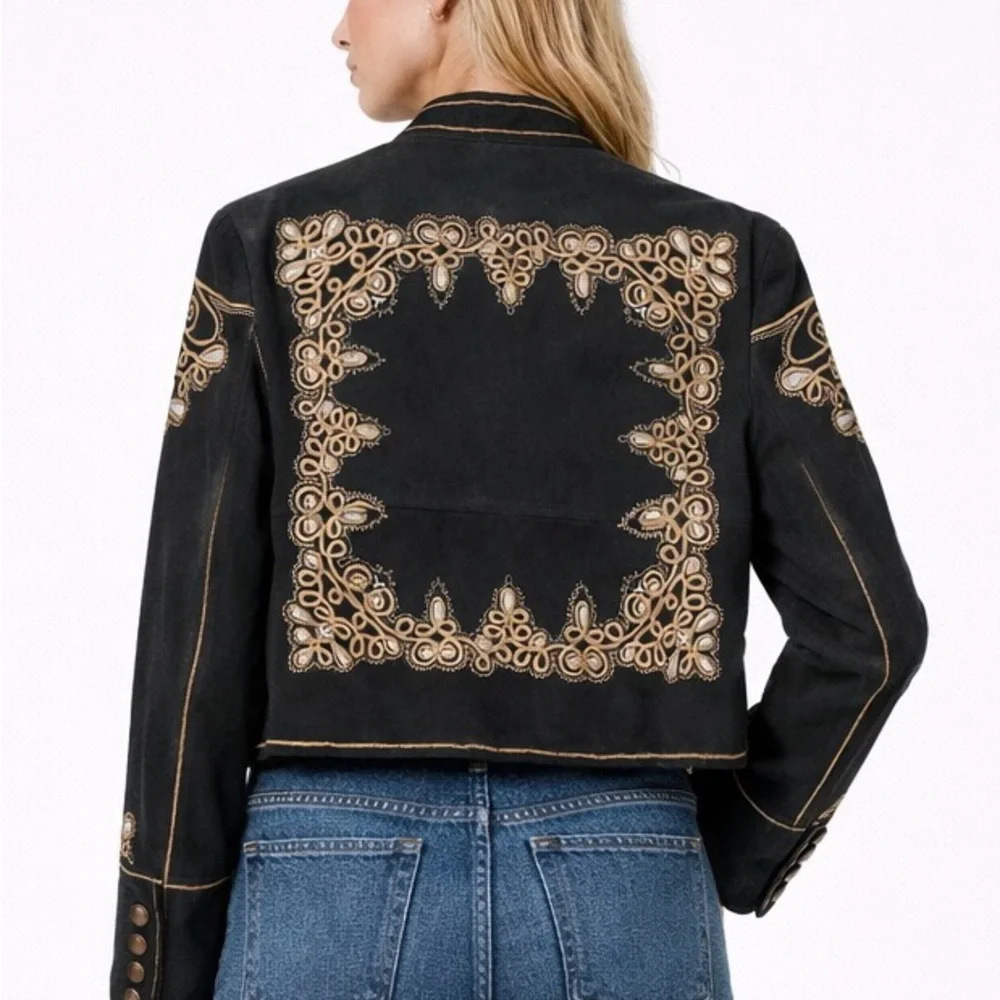 Z098.New Free People  We The Free Beaded Embroidered  suede leather  Jacket $400 - Picture 2 of 6